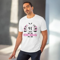 Men's PC Cotton 91st Birthday Printed T Shirt (Color: White, Thread Count: 180GSM) - White, 0.25, Solid, L