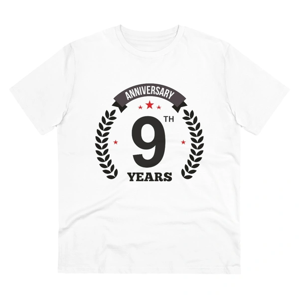 Men's PC Cotton 9th Anniversary Printed T Shirt (Color: White, Thread Count: 180GSM) - White, 0.25, Striped, S