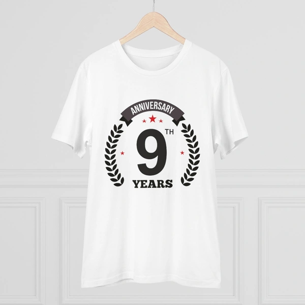 Men's PC Cotton 9th Anniversary Printed T Shirt (Color: White, Thread Count: 180GSM) - White, 0.25, Striped, S