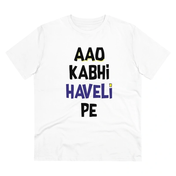 Men's PC Cotton Aao Kabhi Haveli Pe Printed T Shirt (Color: White, Thread Count: 180GSM) - White, 0.25, Patterned, M