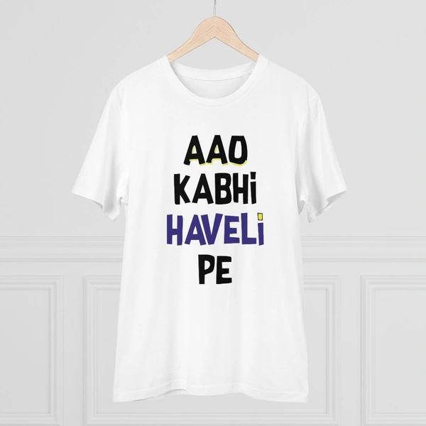 Men's PC Cotton Aao Kabhi Haveli Pe Printed T Shirt (Color: White, Thread Count: 180GSM) - White, 0.25, Patterned, M