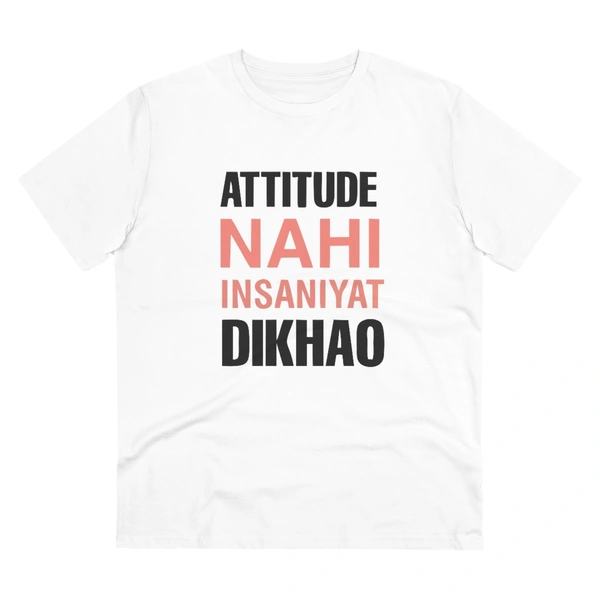 Men's PC Cotton Attitude Nahi Insaniyat Dikhao Printed T Shirt (Color: White, Thread Count: 180GSM) - White, 0.25, Solid, 2XL
