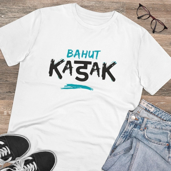 Men's PC Cotton Bahot Kadak Printed T Shirt (Color: White, Thread Count: 180GSM) - White, 0.25, Solid, S