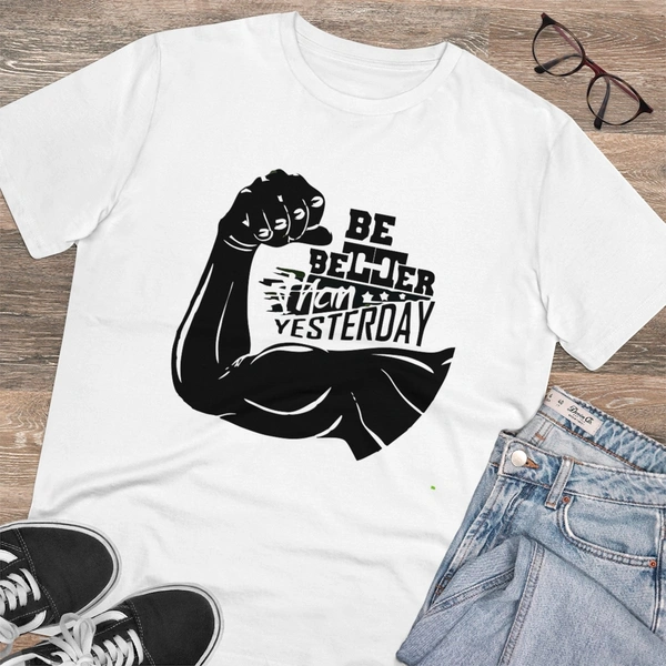 Men's PC Cotton Be Beter Than Yesterday Printed T Shirt (Color: White, Thread Count: 180GSM) - White, 0.25, Printed, S