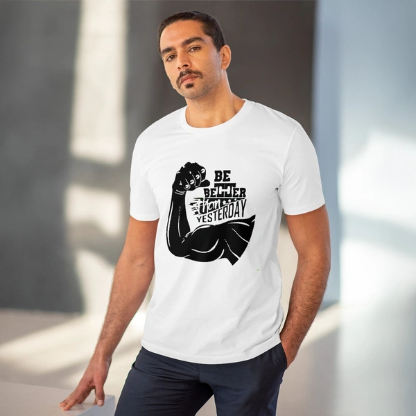 Men's PC Cotton Be Beter Than Yesterday Printed T Shirt (Color: White, Thread Count: 180GSM) - White, 0.25, Printed, S