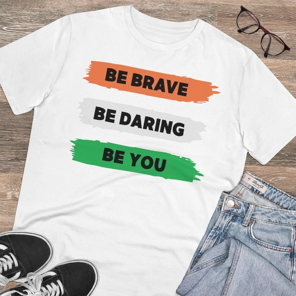 Men's PC Cotton Be Brave Be You Printed T Shirt (Color: White, Thread Count: 180GSM) - White, 0.25, Printed, S