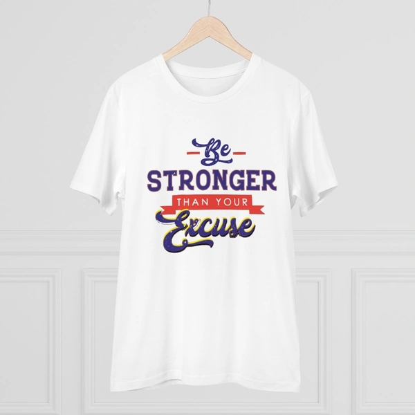 Men's PC Cotton Be Stronger Than Your Excuse Desing Printed T Shirt (Color: White, Thread Count: 180GSM) - White, 0.25, Printed, L