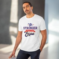 Men's PC Cotton Be Stronger Than Your Excuse Desing Printed T Shirt (Color: White, Thread Count: 180GSM) - White, 0.25, Printed, L