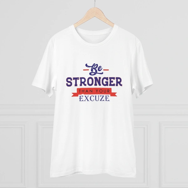 Men's PC Cotton Be Stronger Than Your Excuse Desing Printed T Shirt (Color: White, Thread Count: 180GSM) - White, 0.25, Printed, L