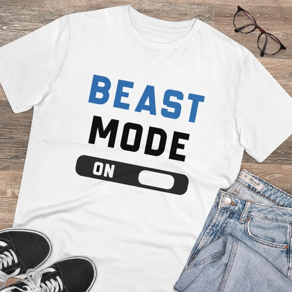 Men's PC Cotton Beast Mode On Printed T Shirt (Color: White, Thread Count: 180GSM) - White, 0.25, Printed, M