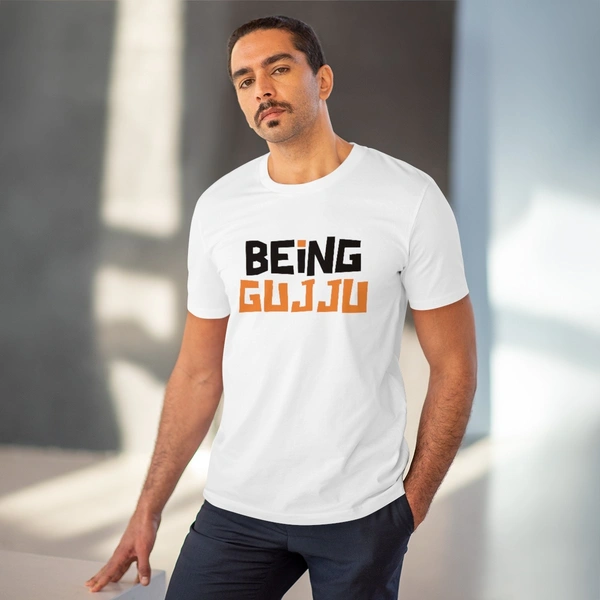 Men's PC Cotton Being Gujju Printed T Shirt (Color: White, Thread Count: 180GSM) - White, 0.25, Solid, XL