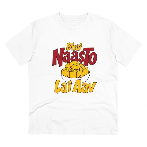 Men's PC Cotton Bhai Nasto Lai Aav Printed T Shirt (Color: White, Thread Count: 180GSM) - White, 0.25, Men's Kurta, 2XL