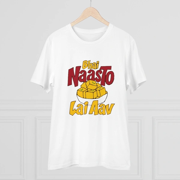 Men's PC Cotton Bhai Nasto Lai Aav Printed T Shirt (Color: White, Thread Count: 180GSM) - White, 0.25, Men's Kurta, 2XL