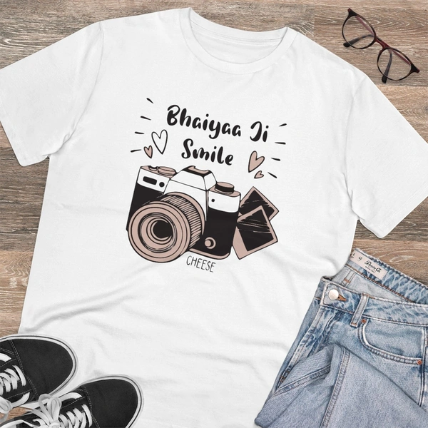 Men's PC Cotton Bhaiya Ji Smile Printed T Shirt (Color: White, Thread Count: 180GSM) - White, 0.25, Solid, 2XL