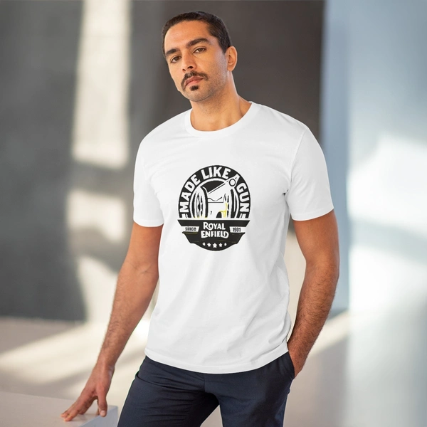 Men's PC Cotton Bike Ride Design Printed T Shirt (Color: White, Thread Count: 180GSM) - White, 0.25, Casual, S