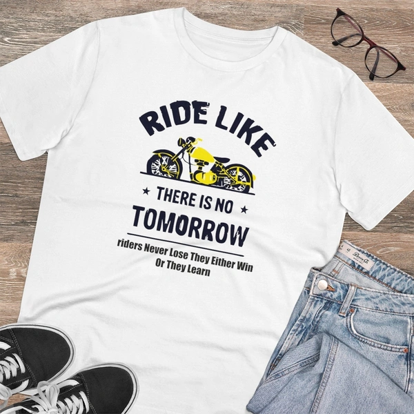 Men's PC Cotton Bike Ride Design Printed T Shirt (Color: White, Thread Count: 180GSM) - White, 0.25, Casual, 2XL