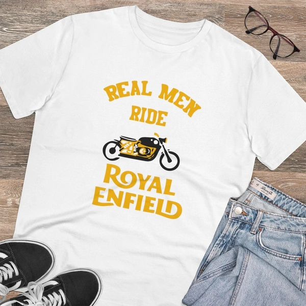 Men's PC Cotton Bike Ride Design Printed T Shirt (Color: White, Thread Count: 180GSM) - White, 0.25, Casual, M
