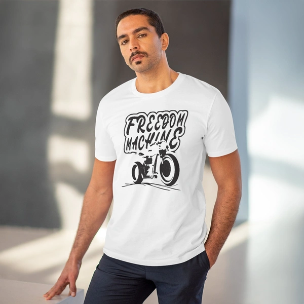 Men's PC Cotton Bike Ride Design Printed T Shirt (Color: White, Thread Count: 180GSM) - White, 0.25, Solid, L
