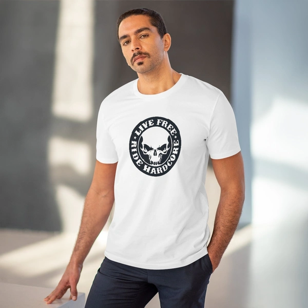 Men's PC Cotton Bike Ride Design Printed T Shirt (Color: White, Thread Count: 180GSM) - White, 0.25, Striped, S
