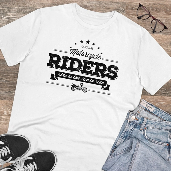 Men's PC Cotton Bike Ride Design Printed T Shirt (Color: White, Thread Count: 180GSM) - White, 0.25, Printed, 2XL