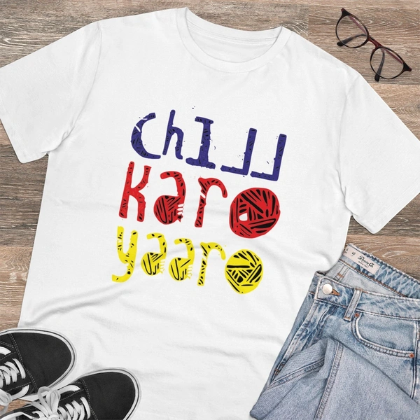 Men's PC Cotton Chil Karo Yaar Printed T Shirt (Color: White, Thread Count: 180GSM) - White, 0.25, Solid, XL