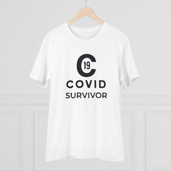 Men's PC Cotton Covid 19 Survivor Printed T Shirt (Color: White, Thread Count: 180GSM) - White, 0.25, Solid, M