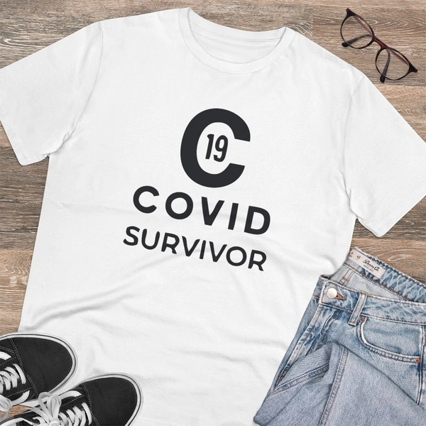 Men's PC Cotton Covid 19 Survivor Printed T Shirt (Color: White, Thread Count: 180GSM) - White, 0.25, Solid, M