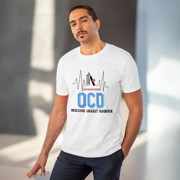 Men's PC Cotton Cricket Design Printed T Shirt (Color: White, Thread Count: 180GSM) - White, 0.25, Solid, L