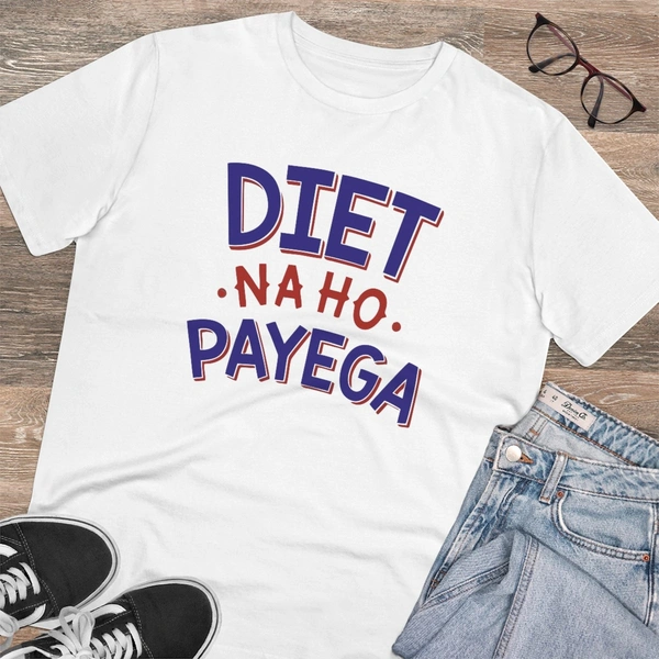 Men's PC Cotton Diet Na Ho Payega Printed T Shirt (Color: White, Thread Count: 180GSM) - White, 0.25, Solid, S