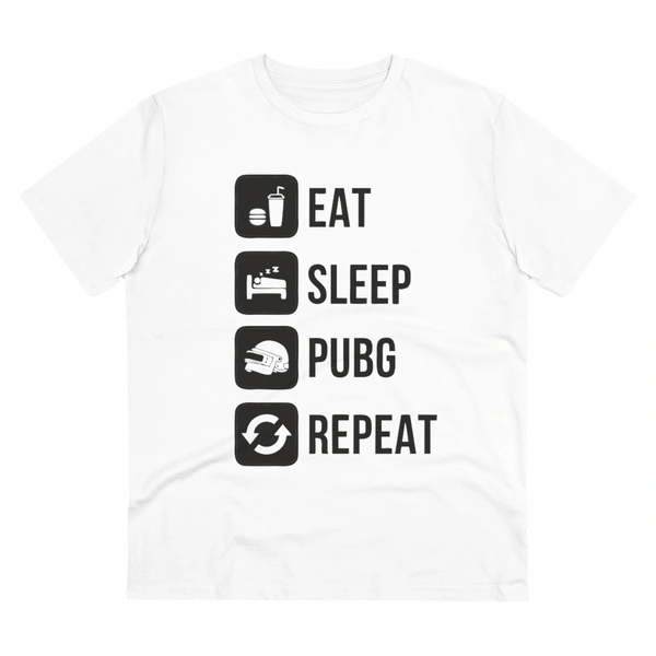 Men's PC Cotton Eat Sleep Pubg Repeat Printed T Shirt (Color: White, Thread Count: 180GSM) - White, 0.25, Printed, S