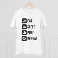Men's PC Cotton Eat Sleep Pubg Repeat Printed T Shirt (Color: White, Thread Count: 180GSM) - White, 0.25, Printed, S