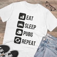 Men's PC Cotton Eat Sleep Pubg Repeat Printed T Shirt (Color: White, Thread Count: 180GSM) - White, 0.25, Printed, S