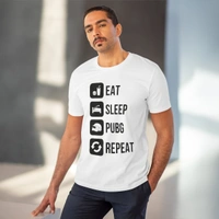 Men's PC Cotton Eat Sleep Pubg Repeat Printed T Shirt (Color: White, Thread Count: 180GSM) - White, 0.25, Printed, S