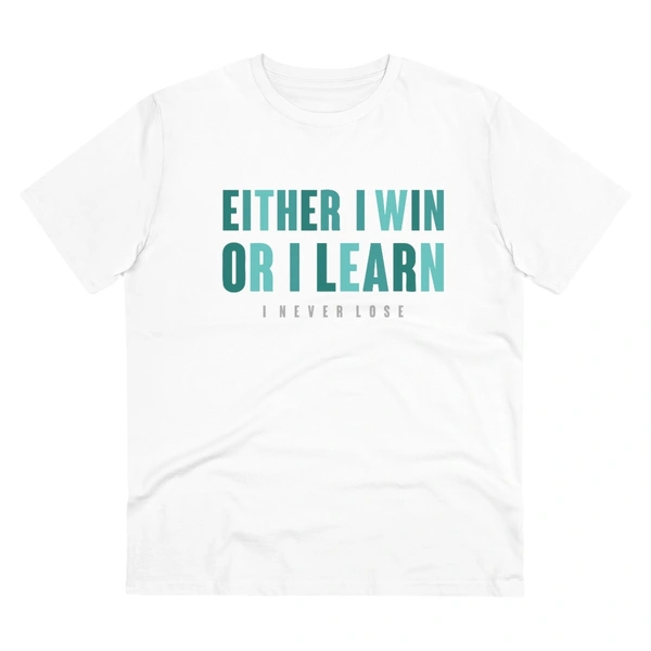 Men's PC Cotton Either I Win Or I Learn Printed T Shirt (Color: White, Thread Count: 180GSM) - White, 0.25, Printed, L