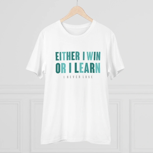Men's PC Cotton Either I Win Or I Learn Printed T Shirt (Color: White, Thread Count: 180GSM) - White, 0.25, Printed, L