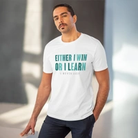 Men's PC Cotton Either I Win Or I Learn Printed T Shirt (Color: White, Thread Count: 180GSM) - White, 0.25, Printed, L