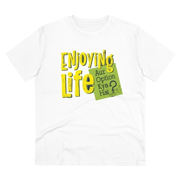 Men's PC Cotton Enjoying Life Printed T Shirt (Color: White, Thread Count: 180GSM) - White, 0.25, Solid, L