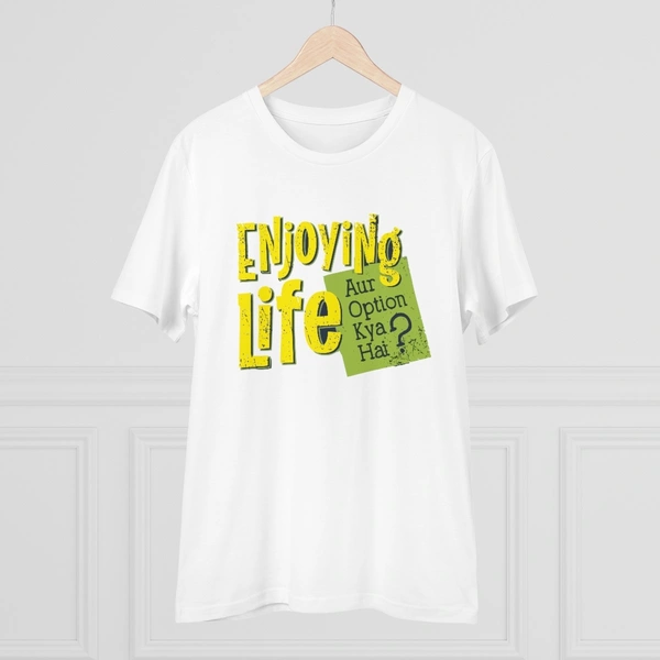 Men's PC Cotton Enjoying Life Printed T Shirt (Color: White, Thread Count: 180GSM) - White, 0.25, Solid, L