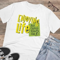 Men's PC Cotton Enjoying Life Printed T Shirt (Color: White, Thread Count: 180GSM) - White, 0.25, Solid, L