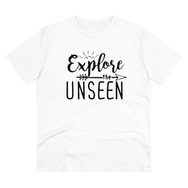 Men's PC Cotton Explore The Unseen Printed T Shirt (Color: White, Thread Count: 180GSM) - White, 0.25, Strip Line, S