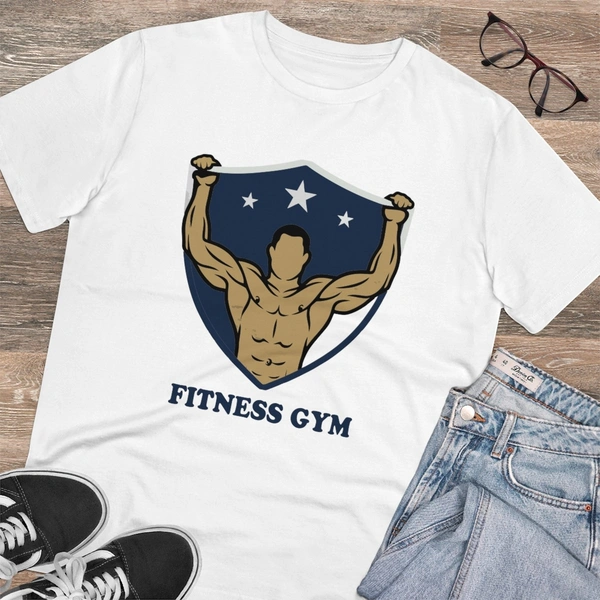 Men's PC Cotton Fittnes Gym Printed T Shirt (Color: White, Thread Count: 180GSM) - White, 0.25, Printed, L