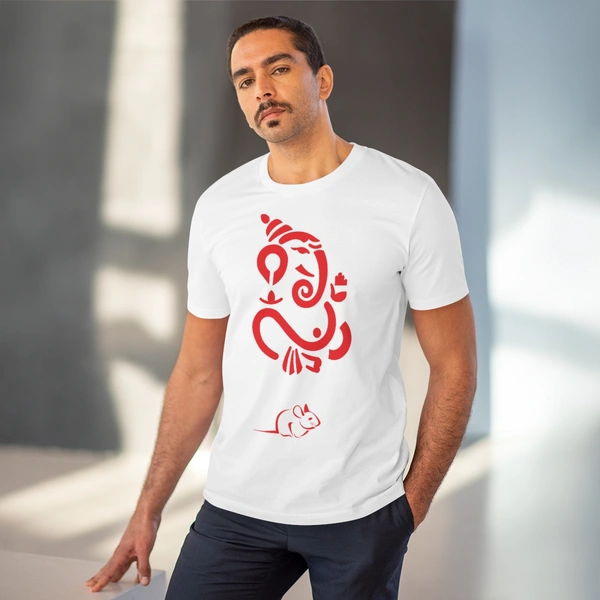 Men's PC Cotton Ganesh Printed T Shirt (Color: White, Thread Count: 180GSM) - White, 0.25, Printed, L