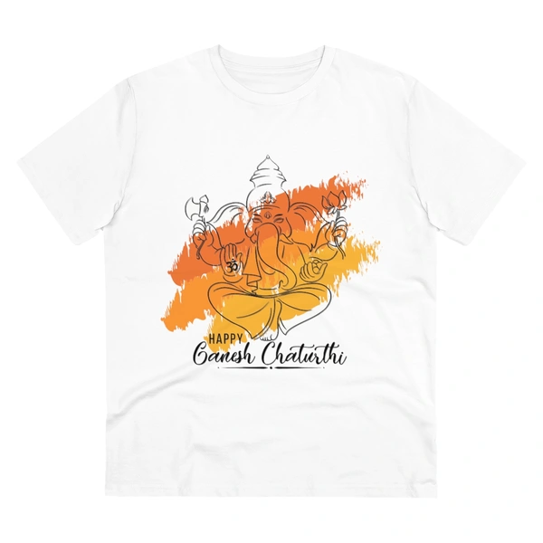 Men's PC Cotton Ganesh Printed T Shirt (Color: White, Thread Count: 180GSM) - White, 0.25, Printed, L
