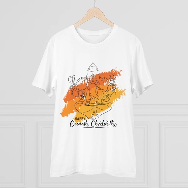 Men's PC Cotton Ganesh Printed T Shirt (Color: White, Thread Count: 180GSM) - White, 0.25, Printed, L