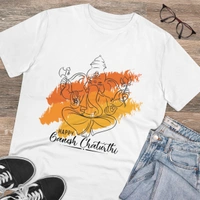 Men's PC Cotton Ganesh Printed T Shirt (Color: White, Thread Count: 180GSM) - White, 0.25, Printed, L