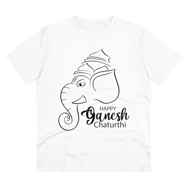 Men's PC Cotton Ganesh Printed T Shirt (Color: White, Thread Count: 180GSM) - White, 0.25, Printed, L