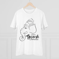 Men's PC Cotton Ganesh Printed T Shirt (Color: White, Thread Count: 180GSM) - White, 0.25, Printed, L