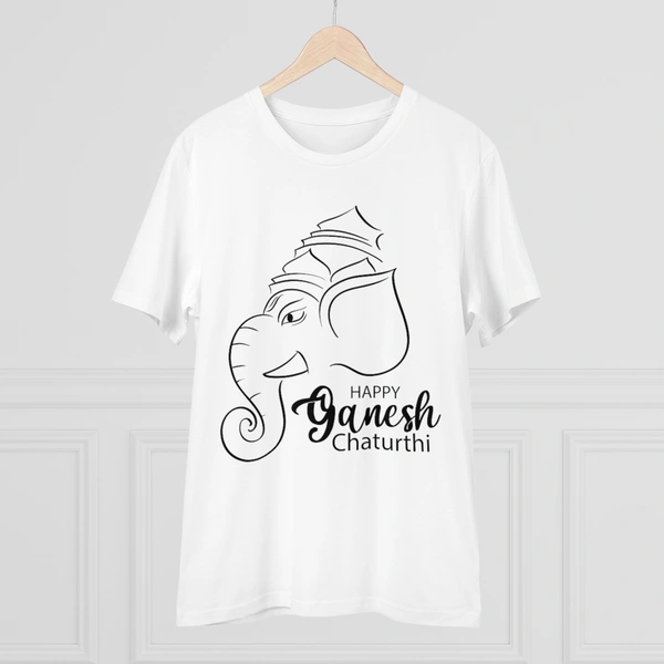 Men's PC Cotton Ganesh Printed T Shirt (Color: White, Thread Count: 180GSM) - White, 0.25, Printed, L