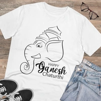 Men's PC Cotton Ganesh Printed T Shirt (Color: White, Thread Count: 180GSM) - White, 0.25, Printed, L