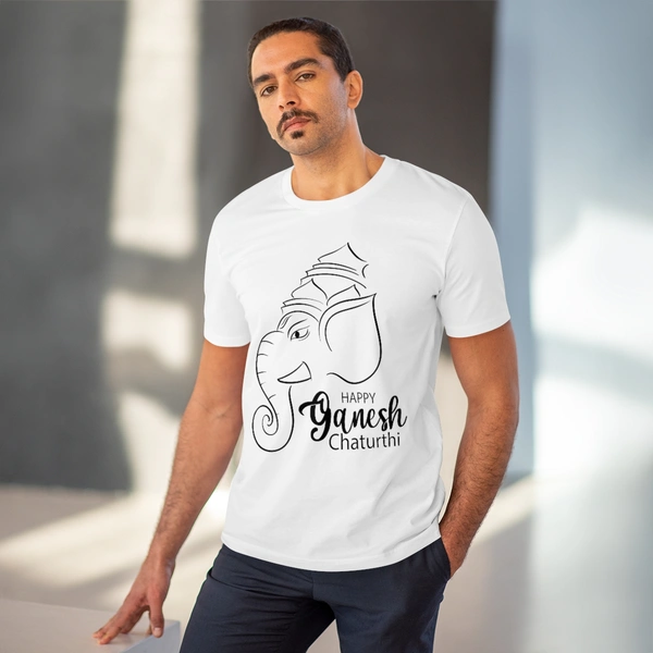 Men's PC Cotton Ganesh Printed T Shirt (Color: White, Thread Count: 180GSM) - White, 0.25, Printed, L